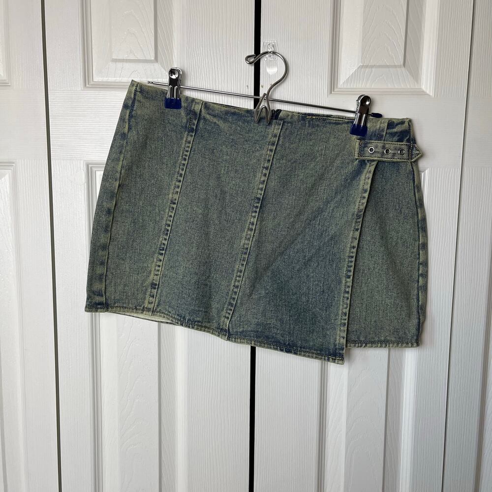 pretty little thing vintage wash denim wrap over mini skirt womens 6